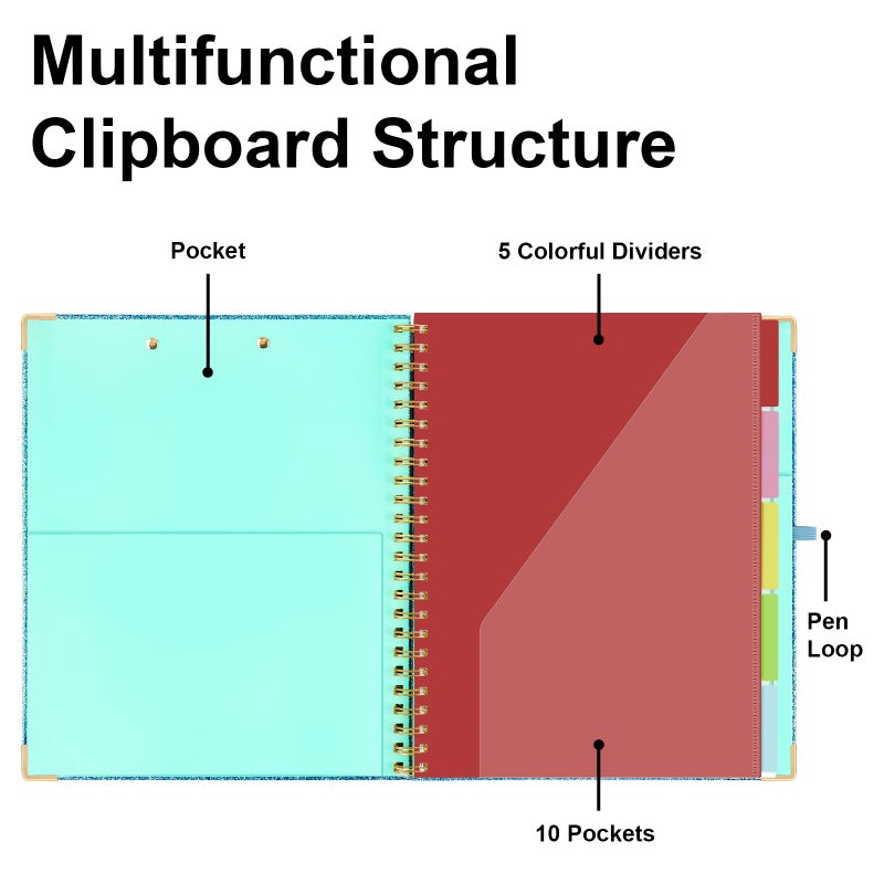 EYROZILL Clipboard Folio with Storage Pocket Refillable Lined Notepad Spiral Clipboards Blue - Image 4